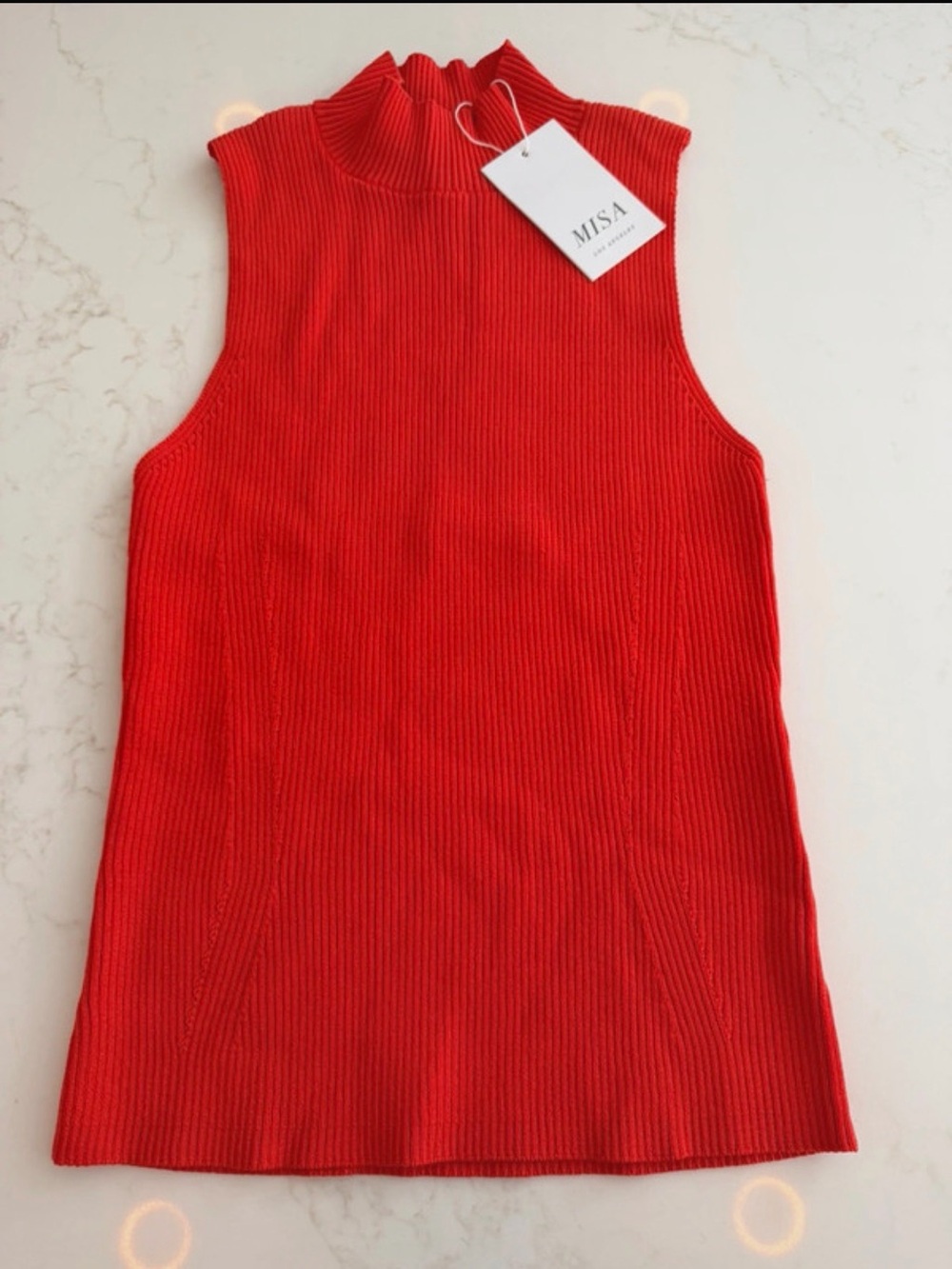 Misa Los Angeles Sleeveless Ribbed Mock Neck Tank in Red